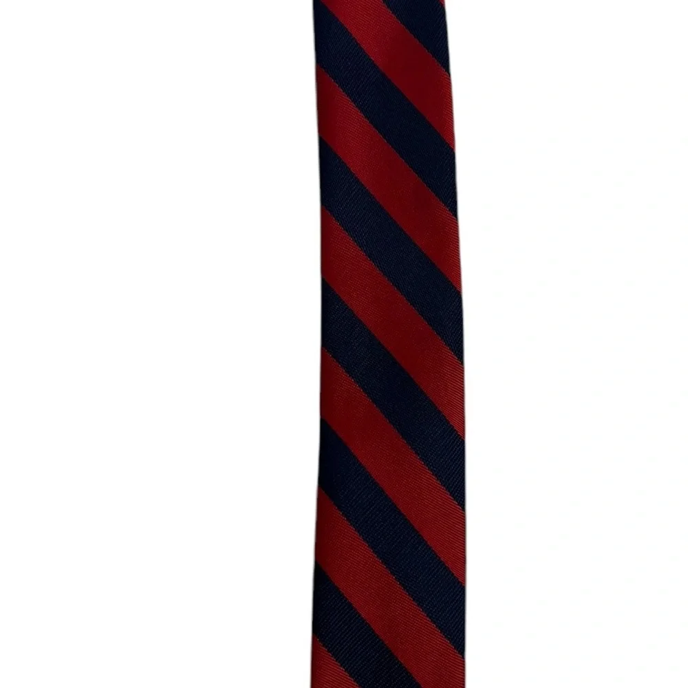 Boys Clip On Tie Red Blue Diagonal Striped Classic Pointed Tie 15-1/2”